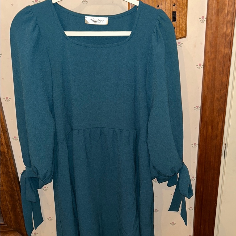 Haptics Teal Dress with Tie Sleeves